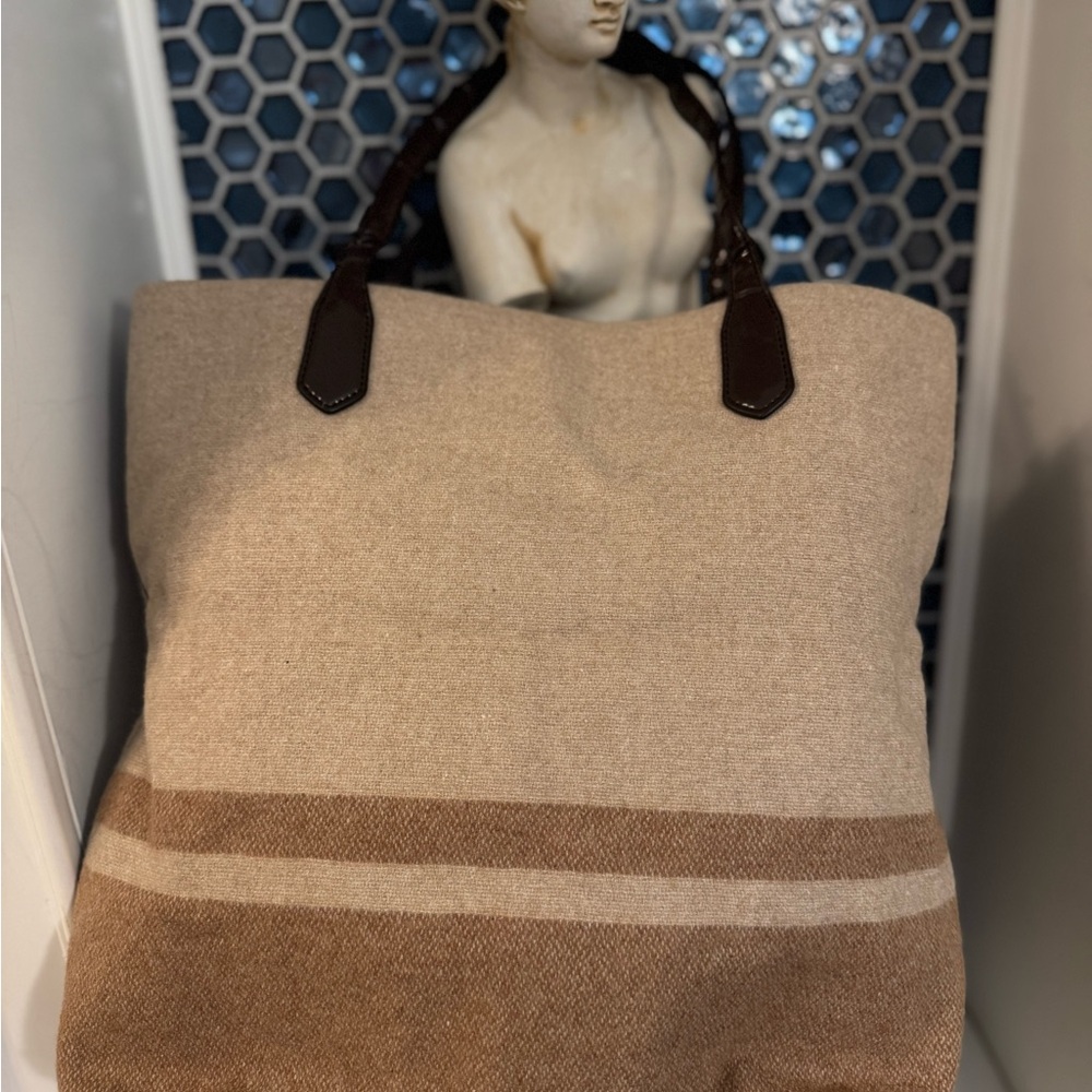 Coach F24665 Stripe North South Beige Wool Large Tote Bag - Picture 3 of 11